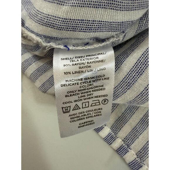 LOFT Rayon Linen Stripe Balloon Long Sleeve Blouse Top Women's Size L Large - Picture 7 of 12